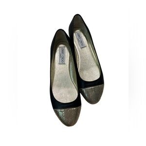 Jimmy Choo New Black with Gold Cap Toe Flats